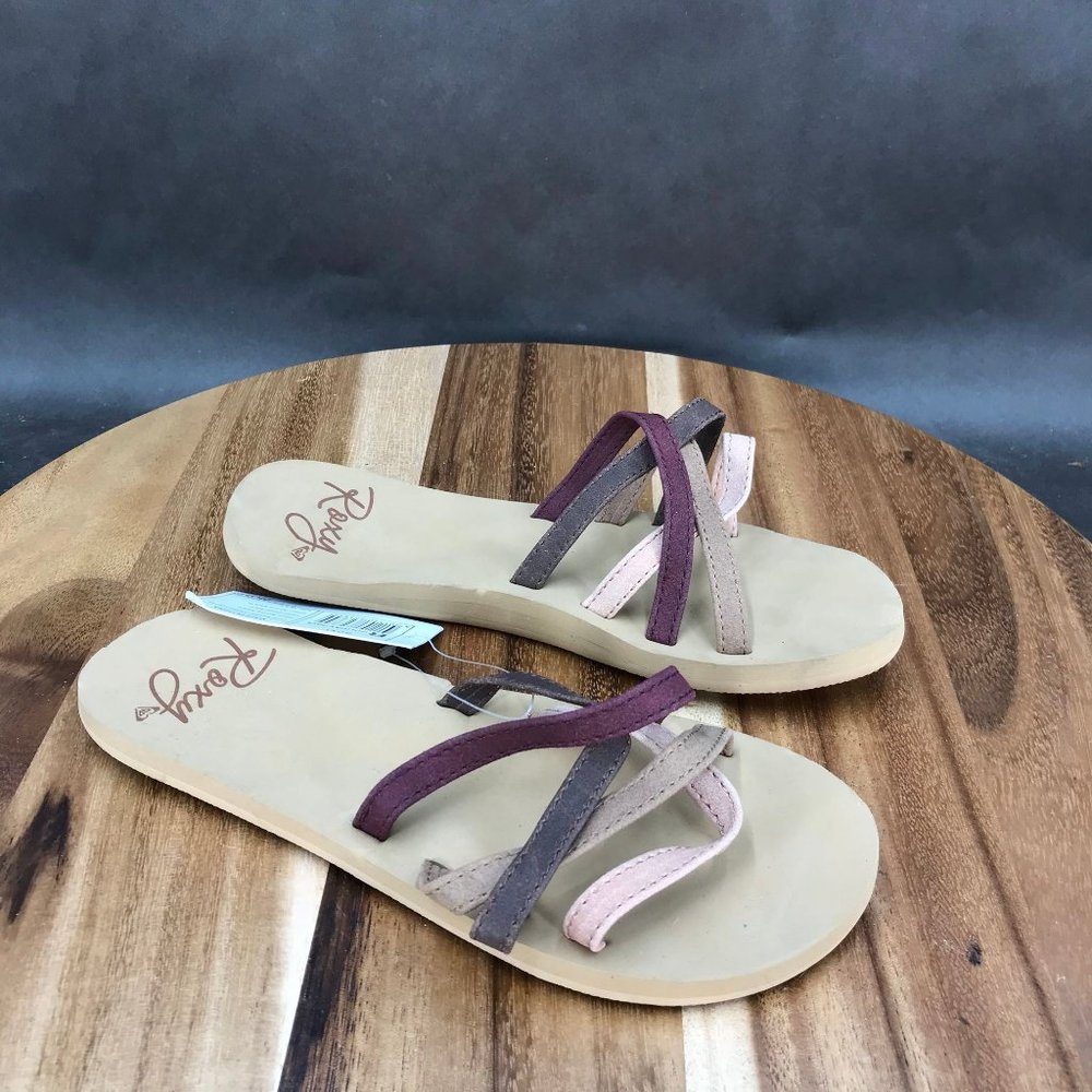 Roxy Abby Pink Purple Strappy Faux Leather Slides Slip On Sandals Womens Size 6